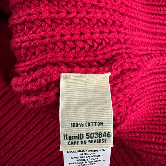 L.L. Bean Fisherman Sweater Womens Large Red Cable Knit‎ Cotton Chunky FS-1317 - Picture 7 of 8